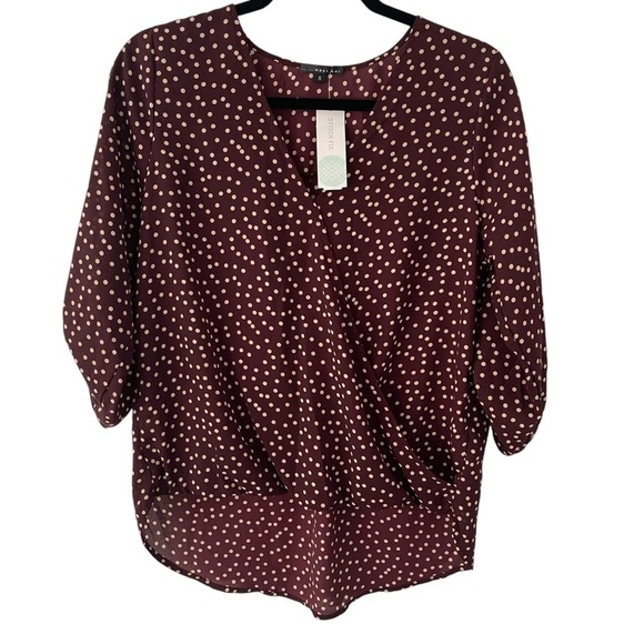 Stitch Fix West Kei Allan NWT Rolltab High Low Top Blouse polka dot - Picture 1 of 12